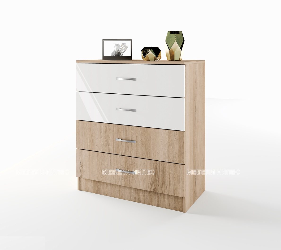 Скрин Сити 3003 арвен-бяло гланц Спален комплект + скрин Сити 7000 сонома арвен/бяло гланц