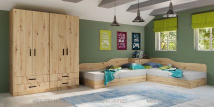 product - Спален комплект с ъглови легла Сити 7064 дъб артисан