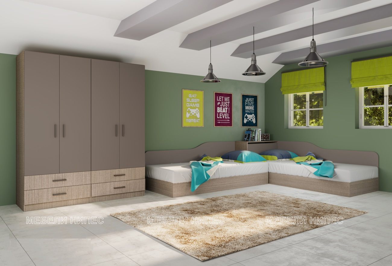 Спален комплект с ъглови легла Сити 7064 мока