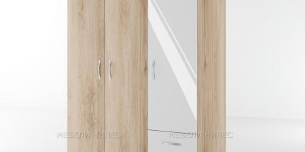 product - Гардероб трикрилен с 3 чекмеджета Сити 1028 сонома арвен/бяло гланц