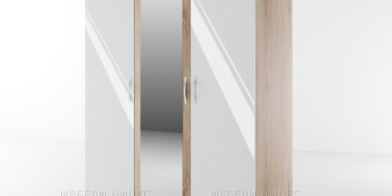 product - Гардероб трикрилен с огледало Сити 1003 сонома арвен/бяло гланц – Промо цена