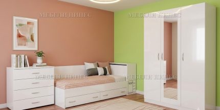 product - Спален комплект с приста Меган бяло гланц – промо цена