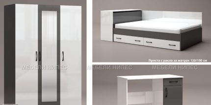 Детски стаи с приста - Детска стая с приста Лимбо 8 антрацит/бяло гланц – промо цена