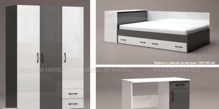 product - Детска стая с приста Плей антрацит/бяло гланц – Промо цена
