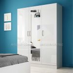 Спален комплект с висока приста Лео 107 бяло гланц