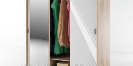 product - Гардероб с плъзгащи врати Сити 1006 сонома арвен/бяло гланц – Промо цена