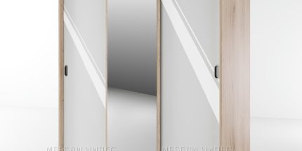 product - Гардероб с плъзгащи врати Сити 1006 сонома арвен/бяло гланц – Промо цена