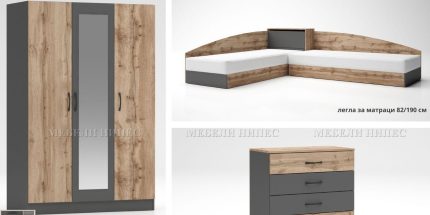 product - Модулна система с ъглови легла Аполо 301 дъб вотан/антрацит – Промо цена