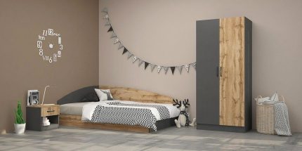 product - Спалня с приста Аполо 1 дъб вотан/антрацит – Промо цена