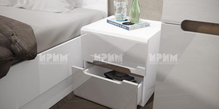 product - Спалня с 2 нощни шкафчета Luxory с МДФ бяло гланц – Промо цена