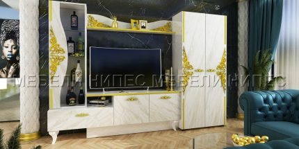 product - Секция Роксана бяло гланц/мрамор – златен декор