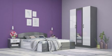 product - Спален комплект Аполо 3 антрацит/бяло гланц – Промо цена