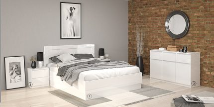 Комплект с висока спалня Лео 201 бяло гланц