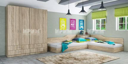 product - Спален комплект с ъглови легла Сити 7064 дъб сонома – промо цена