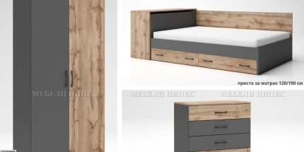 product - Спален комплект с приста Анди дъб вотан/антрацит – Промо цена