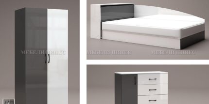 product - Спален комплект с приста Аполо 83 антрацит/бяло гланц – Промо цена