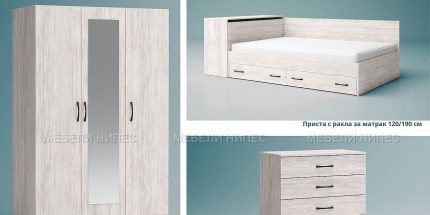 product - Спален комплект с приста Меган дъб бланко – Промо цена