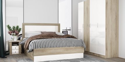 product - Спален комплект с висока спалня Сити 7063 сонома арвен/бяло гланц – Промо цена