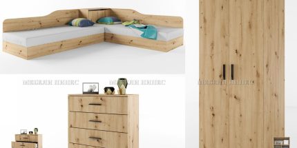 product - Спален комплект с ъглови легла Сити 121 дъб артисан