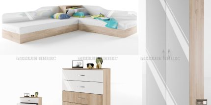 product - Спален комплект с ъглови легла Сити 121 бяло гланц