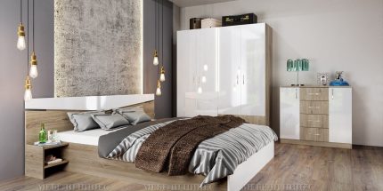 product - Спален комплект със скрин Сити 7062 сонома арвен/бяло гланц