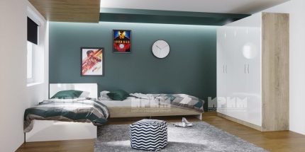 product - Спален комплект с ъглови легла Сити 7066 сонома арвен/бяло гланц