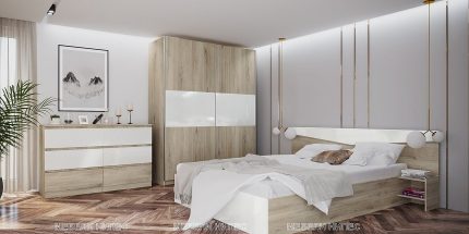 product - Спален комплект + скрин Сити 7071 сонома арвен/бяло гланц – Промо цена