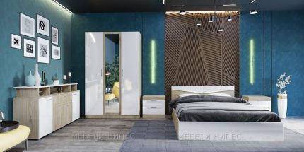 product - Спален комплект + скрин Сити 7073 сонома арвен/бяло гланц