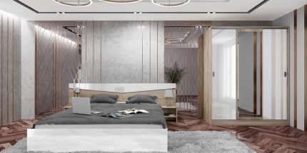 product - Спален комплект Сити 7074 сонома арвен/бяло гланц – Промо цена