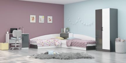 product - Детска стая с ъглови легла Аполо 101 антрацит/бяло гланц