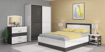 product - Спален комплект с тоалетка Лео 5 антрацит гланц/бяло гланц