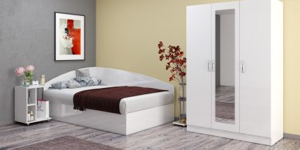 product - Спален комплект с висока приста Лео 107 бяло гланц