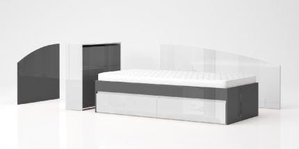 product - Високо модулно легло Лео 90 антрацит гланц/бяло гланц