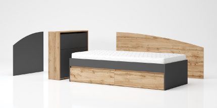 product - Високо модулно легло Лео 90 дъб вотан/антрацит