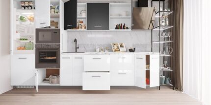 Кухни с MDF - Кухня с термоплот City 9120 – МДФ бяло гланц/карбон мат