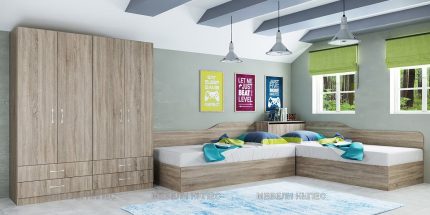 product - Комплект с високи ъглови легла (90/200) Сити 7082 дъб сонома – промо цена