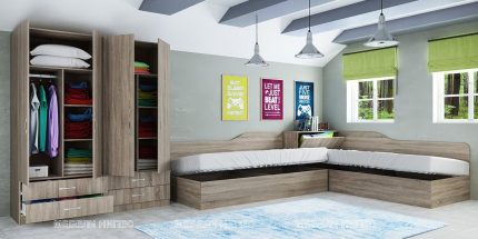 product - Комплект с високи ъглови легла (90/200) Сити 7082 дъб сонома – промо цена