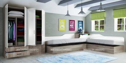 product - Комплект с високи ъглови легла (90/200) Сити 7082 с бяло гланц – промо цена