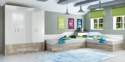 product - Комплект с високи ъглови легла (90/200) Сити 7082 с бяло гланц – промо цена
