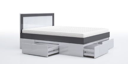 product - Висока спалня с чекмеджета Лео 10 антрацит гланц/бяло гланц