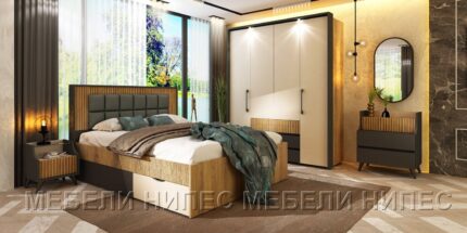 Спални - Спален комплект Кинг с МДФ декор