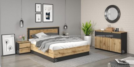 product - Комплект с висока спалня Лео 201 дъб вотан/антрацит